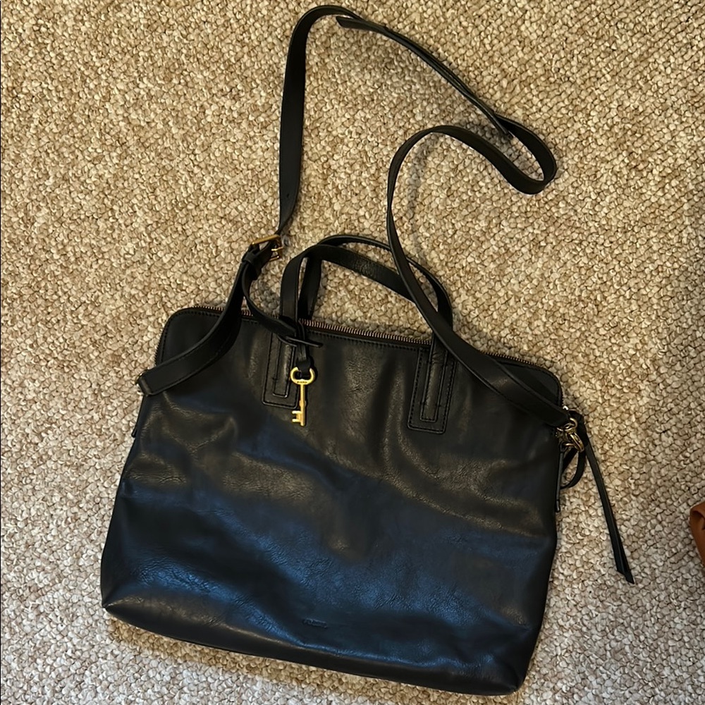 NEW Fossil Emma Laptop Bag Sleek Black Leather Briefcase with Versatile straps - Picture 3 of 7